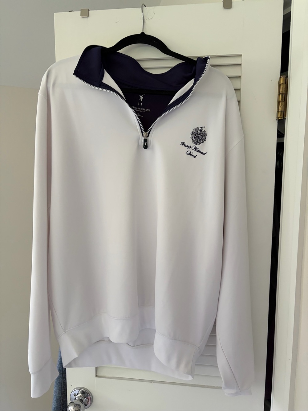 Fairway & Greene White Quarter-Zip Pullover with Navy Trim